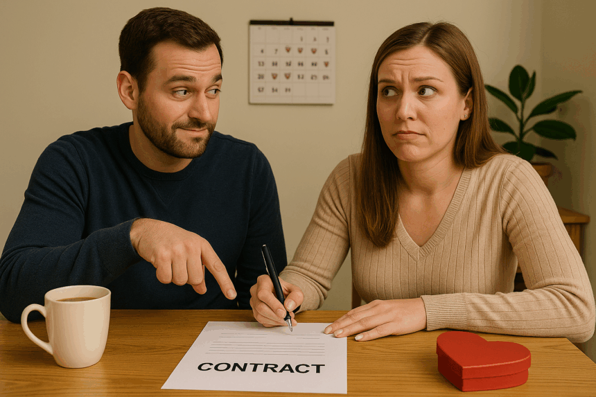 Man laat verloofde contract tekenen over aantal keren 'actie' per week voordat hij wil trouwen