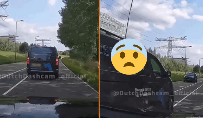 Droeftoeter in bedrijfsbusje begint te schelden na levensgevaarlijke inhaalactie en brake check