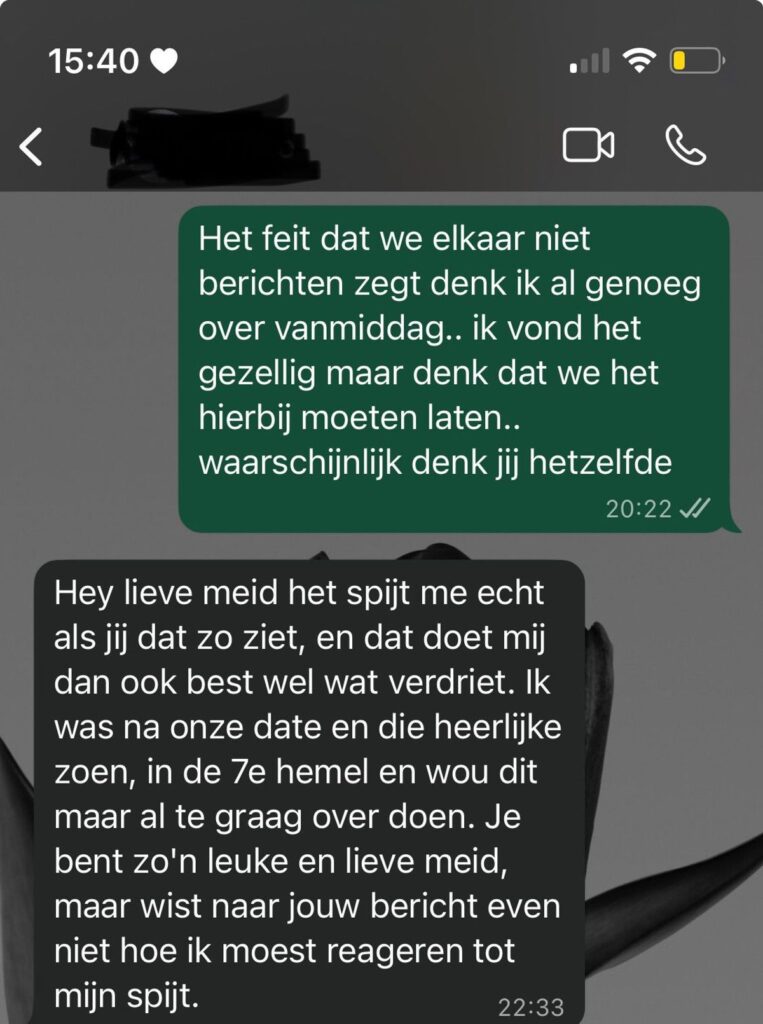 Gast die in rijmpjes appt snapt niet waarom dame geen 2e date met hem wil