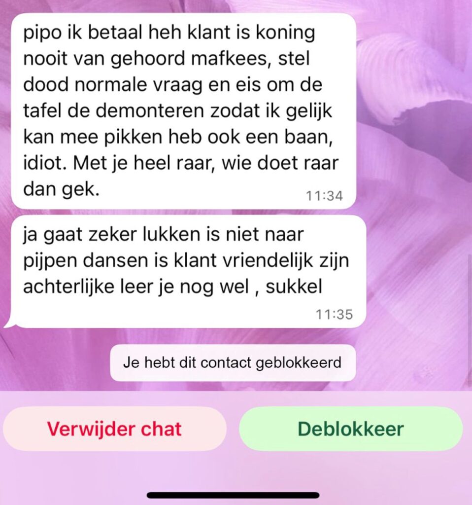 Marktplaatsdeal over eettafel van € 5 loopt op niets uit door extreem onbeschofte koper