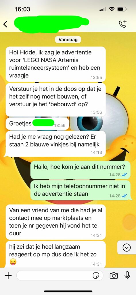 Gast wil Marktplaats LEGO-set overnemen om indruk te maken op de dames maar alleen als hij al afgebouwd is