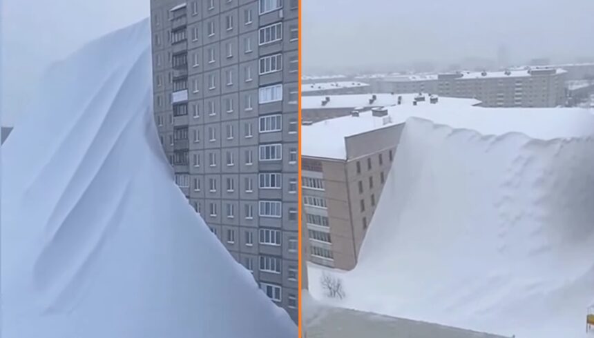 extreme sneeuwval stad in rusland