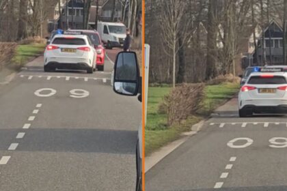 Droeftoeter eerste klas zet lesauto klem bij wegversmalling in Dinxperlo