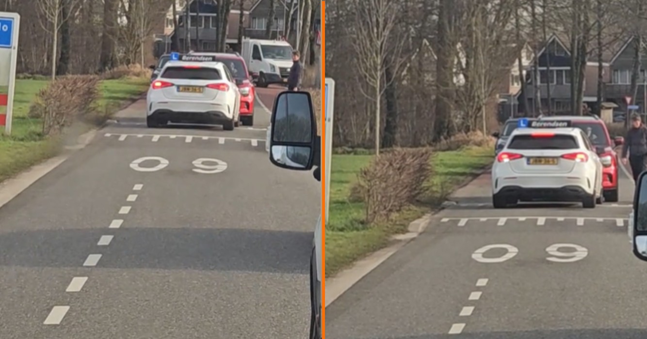 Droeftoeter eerste klas zet lesauto klem bij wegversmalling in Dinxperlo