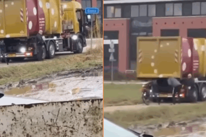 Vrachtwagenchauffeur knikkert fietser die niet opzij wil gaan de sloot in