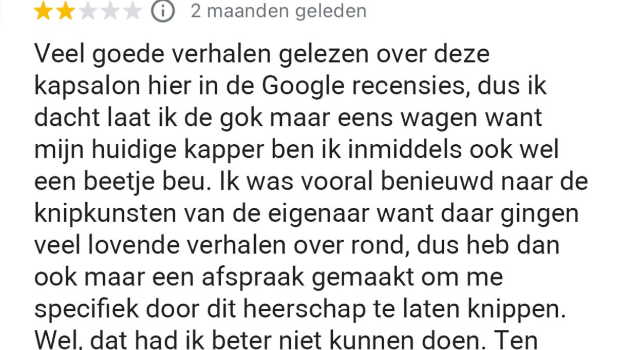 Woedende review na mislukt kappersbezoek gaat viral: 'Leek wel op Ferri Somogyi'
