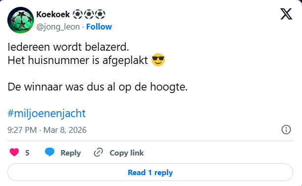 Miljoenenjacht thuiswinnaar