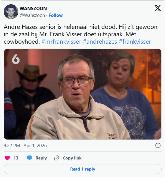 Mr. Frank Visser-kijkers ontdekken overleden legende in het publiek: 'Baas!'