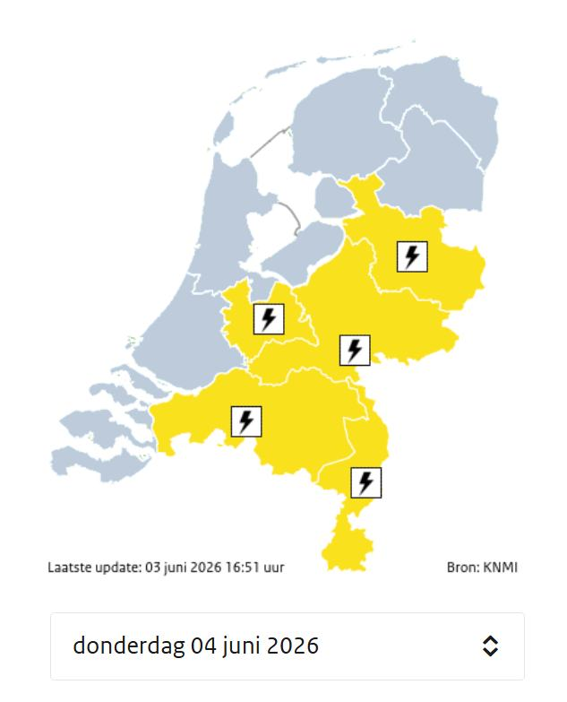 KNMI geeft Code Geel af in vijf provincies: onweer, hagel en windstoten