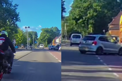 Motorrijder krijgt break-check van provocerende VW Polo, bestuurder krijgt al snel spijt 