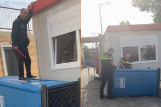 Omstanders pakken fatbike dief door hem in een omgegooide Dixi op te sluiten