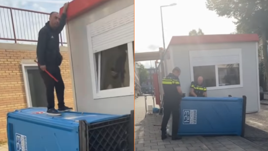 Omstanders pakken fatbike dief door hem in een omgegooide Dixi op te sluiten