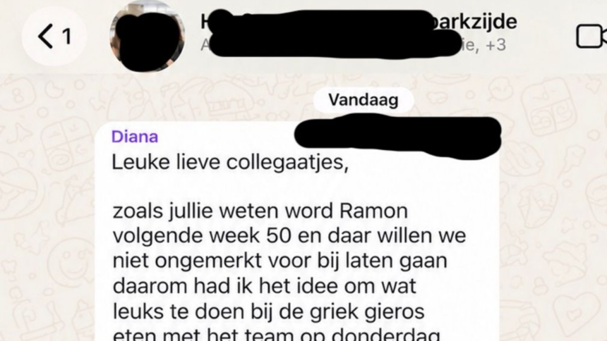 Vrouw probeert borrel te regelen voor jarige collega, maar heeft zelf zo te lezen al wat borreltjes op