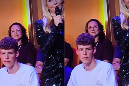 Jongen in publiek die uit alle macht probeert NIET naar zitvlak Chantal Janzen te kijken faalt hopeloos